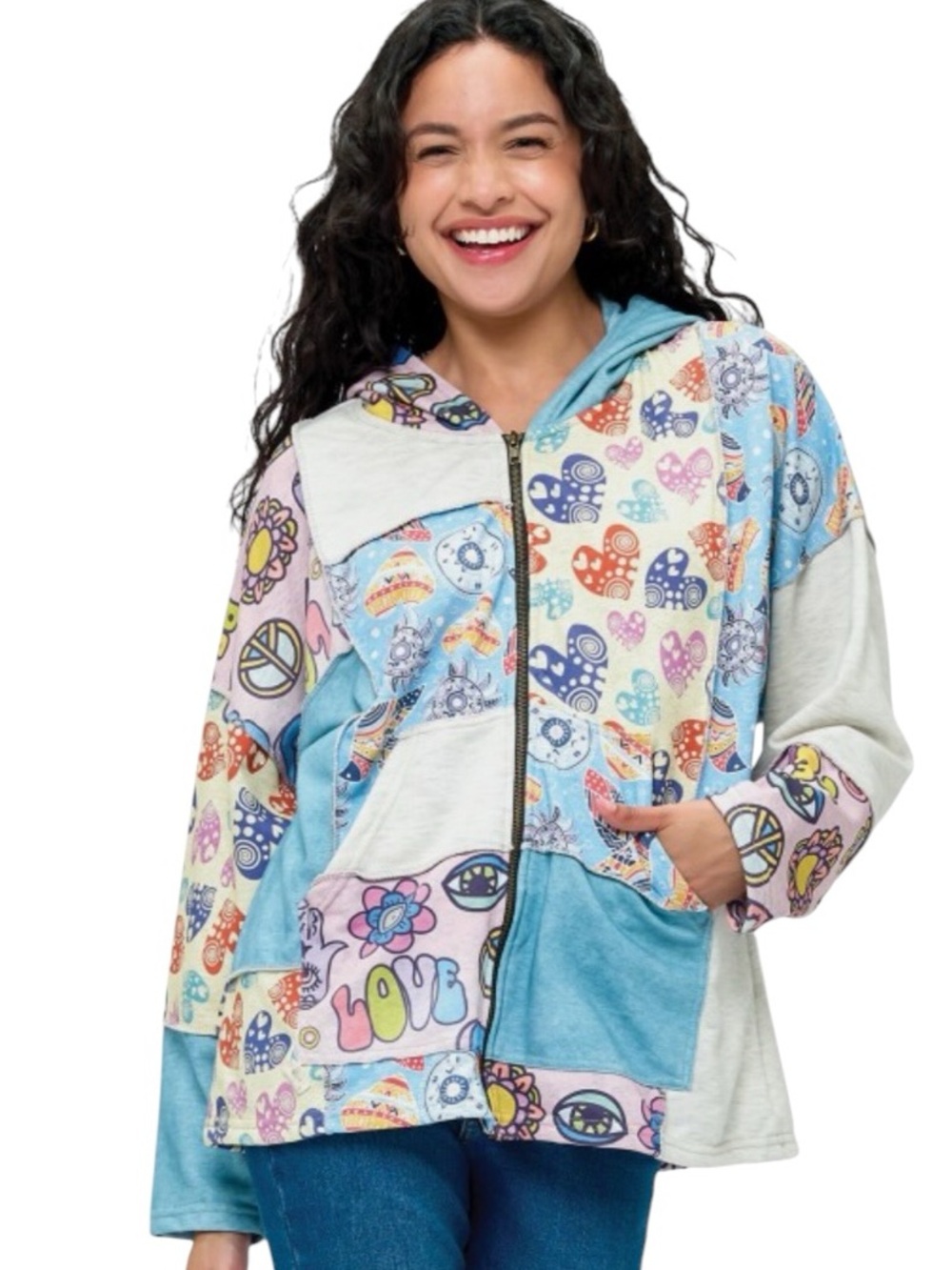 569: YAK & YETI NWT PEACE LOVE PRINT ZIP HOODIE JACKET (H24) 25633